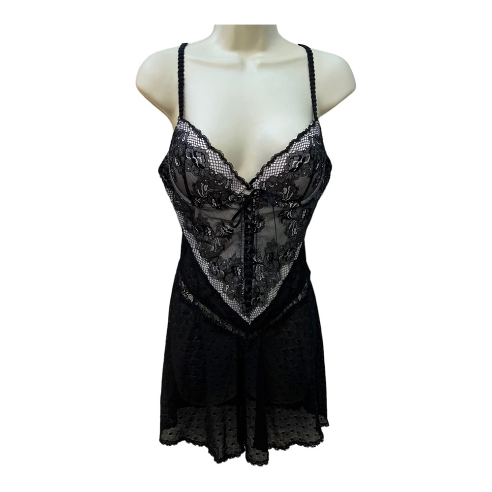 Vintage Seductivewear by Cinema Etouile Black Lace Corset Lingerie Chemise